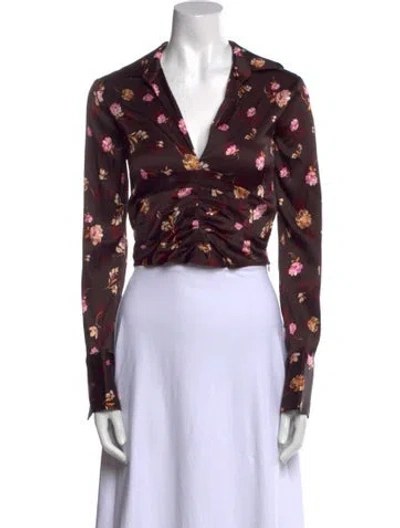 Pre-owned Favorite Daughter Floral Print Long Sleeve Crop Top W/ Tags In Multi