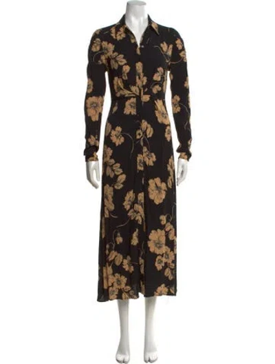 Pre-owned Favorite Daughter Floral Print Midi Length Dress In Black