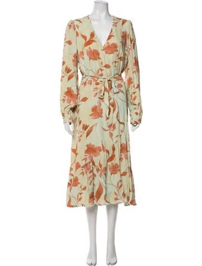 Pre-owned Favorite Daughter Floral Print Midi Length Dress In Green