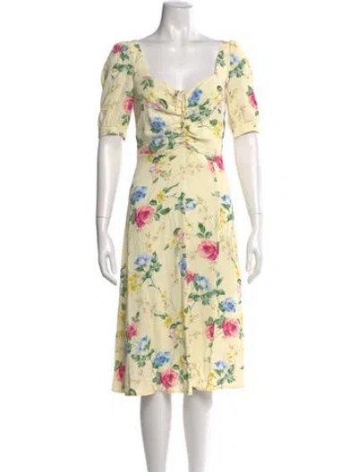 Pre-owned Favorite Daughter Floral Print Midi Length Dress In Yellow