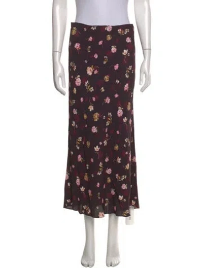 Pre-owned Favorite Daughter Floral Print Midi Length Skirt In Brown