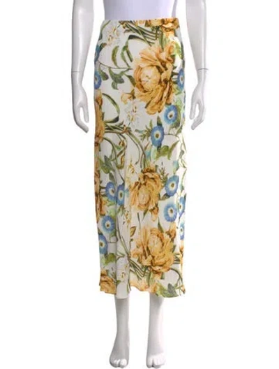Pre-owned Favorite Daughter Floral Print Midi Length Skirt In White
