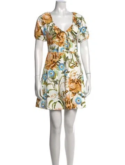 Pre-owned Favorite Daughter Floral Print Mini Dress In Neutral
