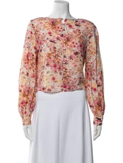 Pre-owned Favorite Daughter Floral Print Square Neckline Blouse In Pink