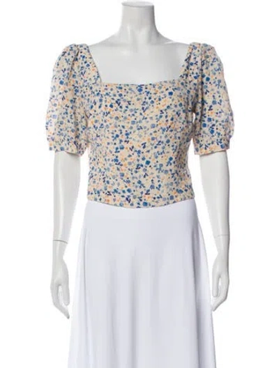 Pre-owned Favorite Daughter Floral Print Square Neckline Top In Neutral