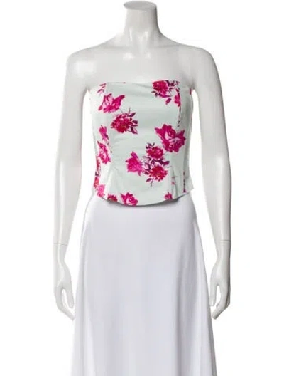 Pre-owned Favorite Daughter Floral Print Strapless Crop Top In White