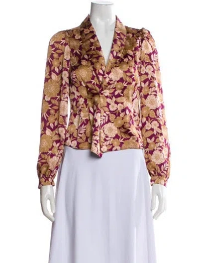 Pre-owned Favorite Daughter Floral Print V-neck Blouse In Purple