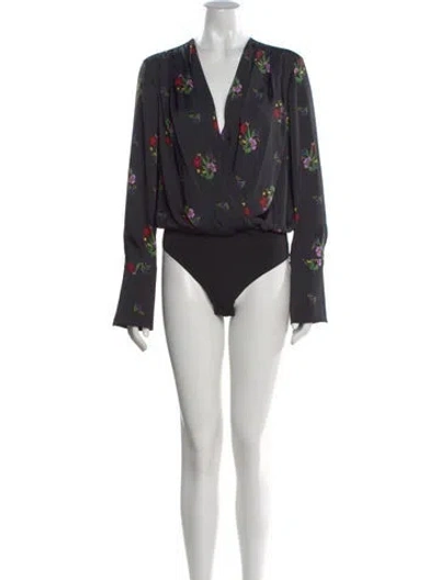 Pre-owned Favorite Daughter Floral Print V-neck Bodysuit In Black