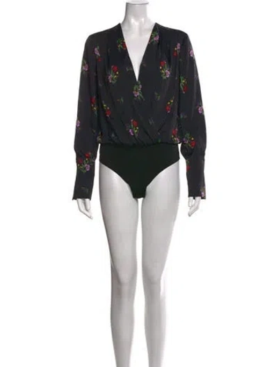 Pre-owned Favorite Daughter Floral Print V-neck Bodysuit In Black