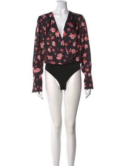 Pre-owned Favorite Daughter Floral Print V-neck Bodysuit In Black