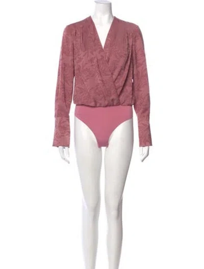 Pre-owned Favorite Daughter Floral Print V-neck Bodysuit In Pink