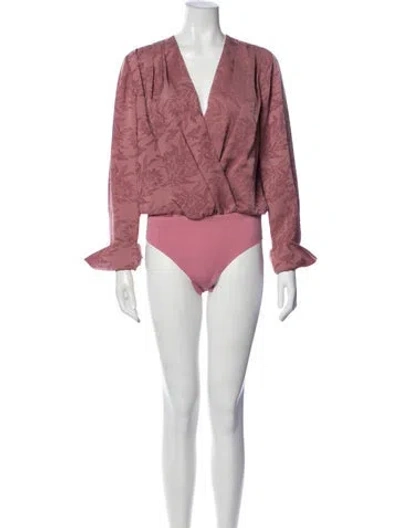Pre-owned Favorite Daughter Floral Print V-neck Bodysuit In Pink