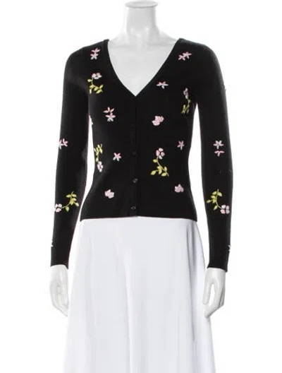 Pre-owned Favorite Daughter Floral Print V-neck Sweater In Black
