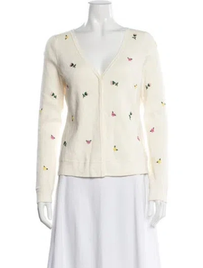 Pre-owned Favorite Daughter Floral Print V-neck Sweater In Neutral