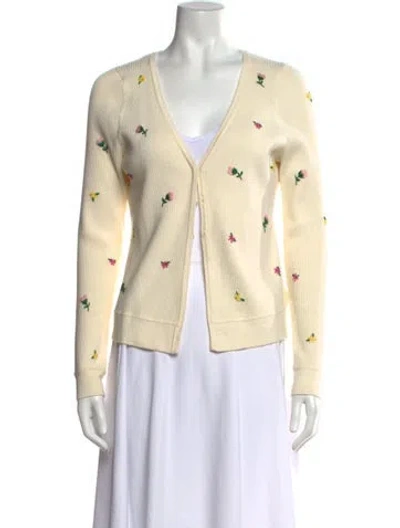 Pre-owned Favorite Daughter Floral Print V-neck Sweater In Neutrals