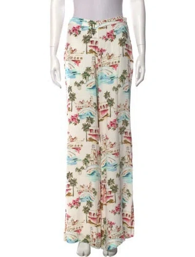 Pre-owned Favorite Daughter Floral Print Wide Leg Pants In Neutral
