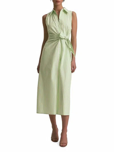 FAVORITE DAUGHTER GOOD BEHAVIOR BUTTON-FRONT MIDI-DRESS IN KIWI IVORY STRIPE
