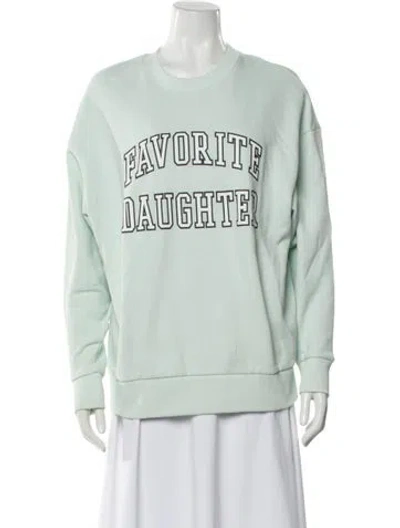 Pre-owned Favorite Daughter Graphic Print Crew Neck Sweater In Green