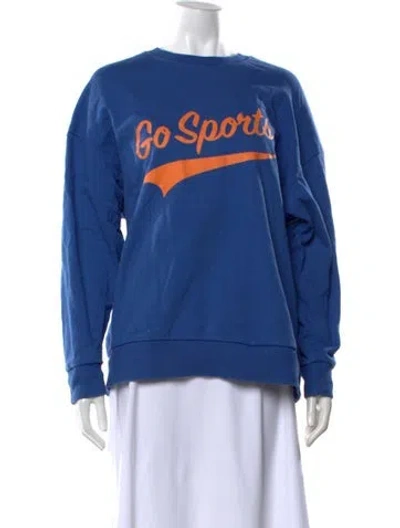Pre-owned Favorite Daughter Graphic Print Crew Neck Sweatshirt In Blue