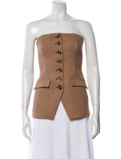 Pre-owned Favorite Daughter Houndstooth Print Strapless Button-up Top In Brown