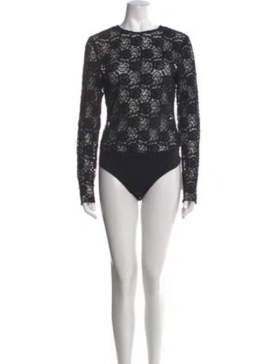 Pre-owned Favorite Daughter Lace Pattern Crew Neck Bodysuit In Black