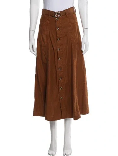 Pre-owned Favorite Daughter Linen Midi Length Skirt In Brown