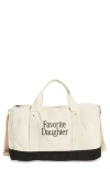 Favorite Daughter Logo Embroidered Canvas Duffle Bag In Natural Black