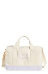 Favorite Daughter Logo Embroidered Canvas Duffle Bag In Natural Purple Hea