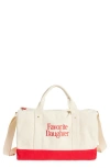 Favorite Daughter Logo Embroidered Canvas Duffle Bag In Natural True Red