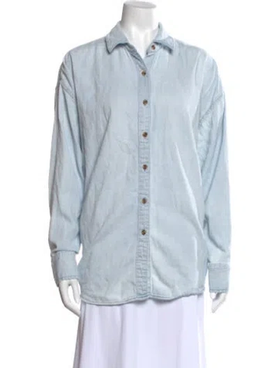 Pre-owned Favorite Daughter Long Sleeve Button-up Top In Blue