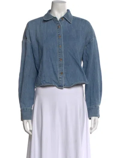Pre-owned Favorite Daughter Long Sleeve Button-up Top In Blue