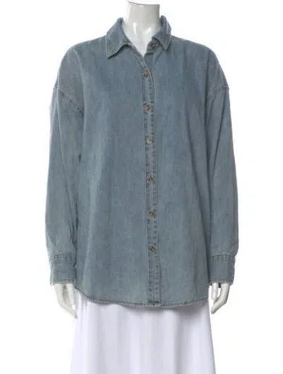Pre-owned Favorite Daughter Long Sleeve Button-up Top In Blue