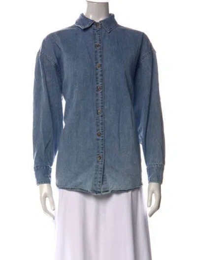 Pre-owned Favorite Daughter Long Sleeve Button-up Top In Blue