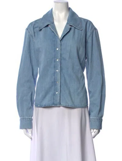 Pre-owned Favorite Daughter Long Sleeve Button-up Top In Blue