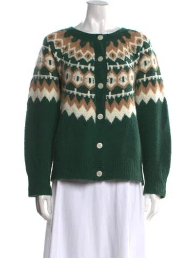 Pre-owned Favorite Daughter Merino Wool Patterned Sweater In Green