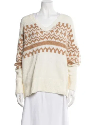 Pre-owned Favorite Daughter Merino Wool Striped Sweater In Neutral