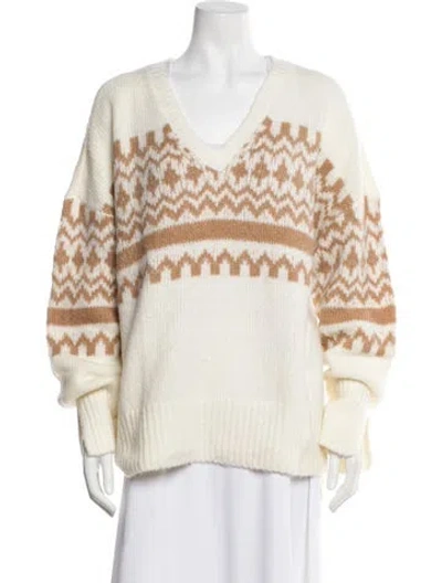 Pre-owned Favorite Daughter Merino Wool Striped Sweater In Neutral