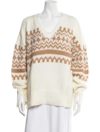 Pre-owned Favorite Daughter Merino Wool Striped Sweater In Neutral
