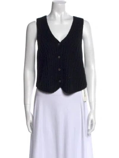 Pre-owned Favorite Daughter Merino Wool V-neck Crop Top In Black