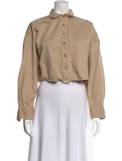 Pre-owned Favorite Daughter Mock Neck Long Sleeve Crop Top In Neutral