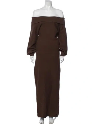 Pre-owned Favorite Daughter Off-the-shoulder Long Dress In Brown