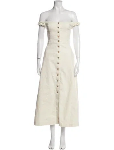 Pre-owned Favorite Daughter Off-the-shoulder Midi Length Dress In Yellow