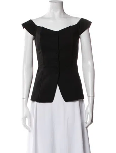 Pre-owned Favorite Daughter Off-the-shoulder Short Sleeve Top In Black