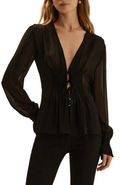 Favorite Daughter One Last Time Smocked Tie Top In Black