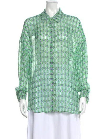 Pre-owned Favorite Daughter Patterned Long Sleeve Blouse In Green