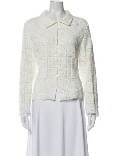 Pre-owned Favorite Daughter Patterned Long Sleeve Top In White