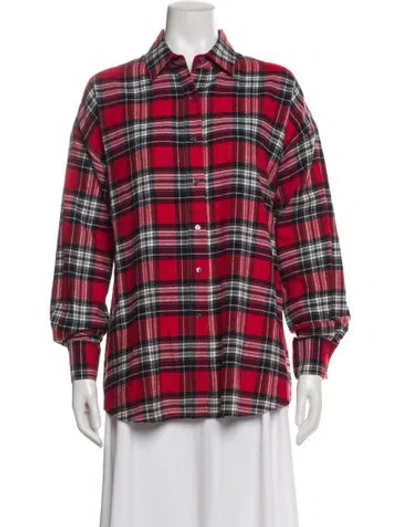 Pre-owned Favorite Daughter Plaid Print Long Sleeve Button-up Top In Red