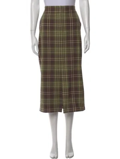 Pre-owned Favorite Daughter Plaid Print Midi Length Skirt In Green