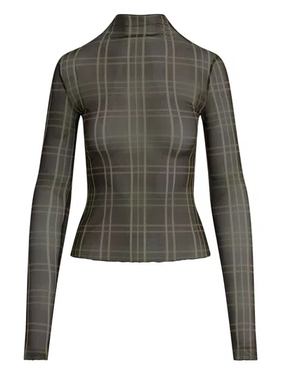 Favorite Daughter Plaid-print Mock-neck T-shirt In Green