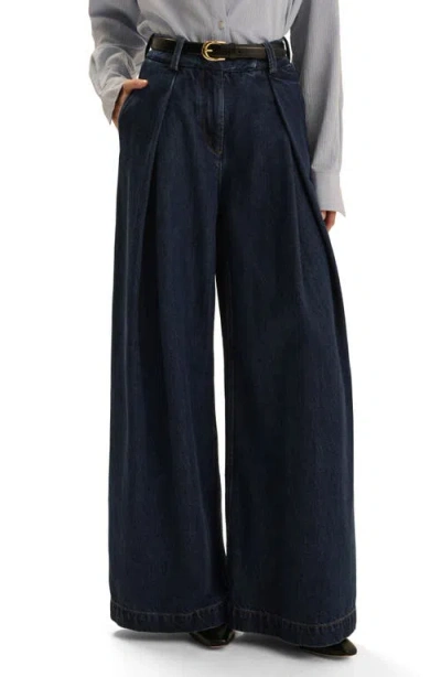 Favorite Daughter Pleats For Days High Waist Wide Leg Jeans In Dark Sea